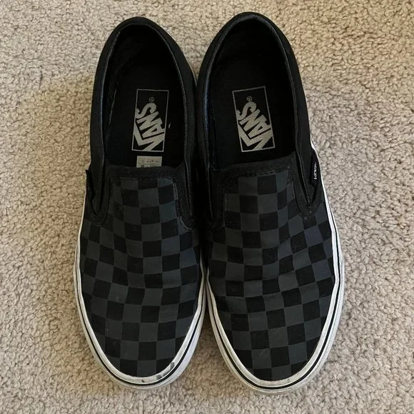 Vans *Black & Grey* Slip-On Checkerboard | Women's 6.5 | Gently Used, EUC - Picture 2 of 12